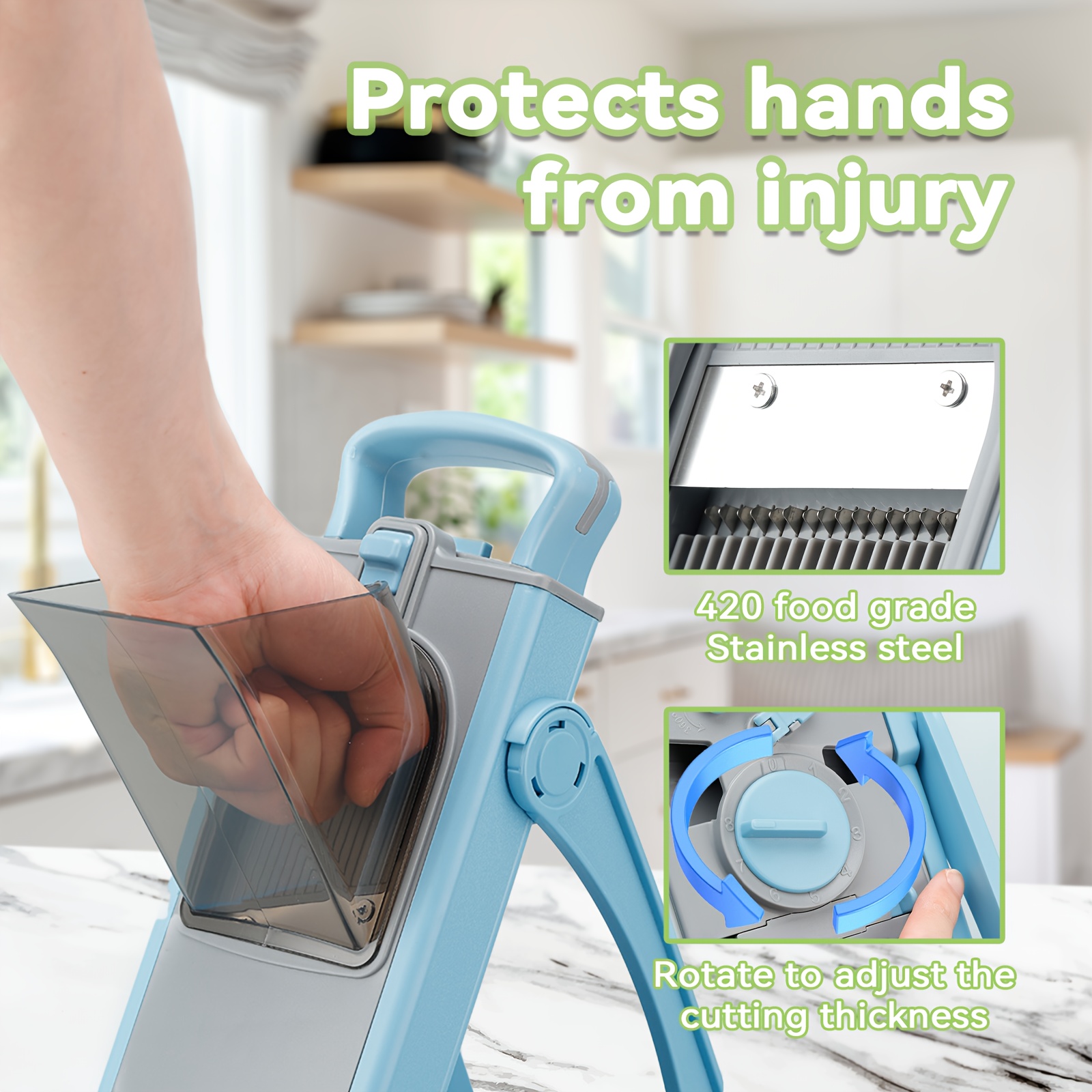 Manual With 420 Stainless Steel Blades - Hand-cranked Vegetable Chopper, , Peeler, And Dicer In Blue & Gray - Kitchen Tool For Effortless Cutting, No Power Required, Mini
Manual With 420 Stainless Steel Blades - Hand-cranked Vegetable Chopper, , Peeler, And Dicer In Blue & Gray - Kitchen Tool For Effortless Cutting, No Power Required, Mini