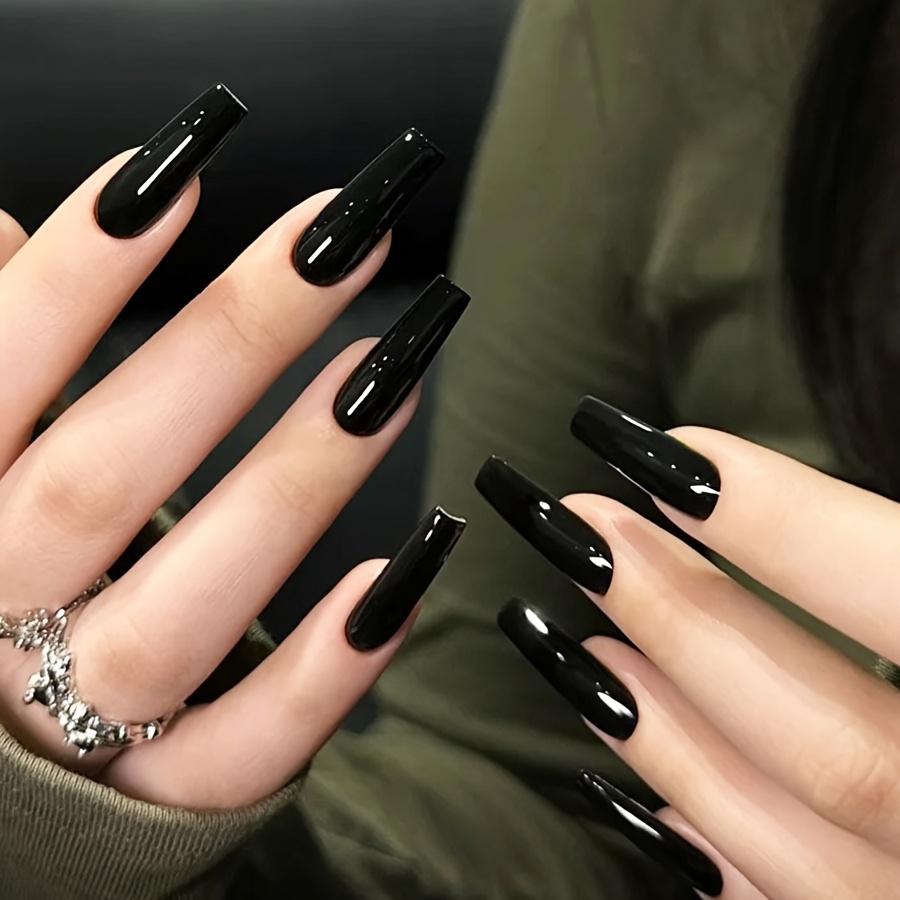 24 Pcs Long Square Black Nail Tips Set - Glossy Pure Color Acrylic Fake Nails With Jelly Glue And Nail File For Daily Wear Women's Nail Art Decorations
24 Pcs Long Square Black Nail Tips Set - Glossy Pure Color Acrylic Fake Nails With Jelly Glue And Nail File For Daily Wear Women's Nail Art Decorations