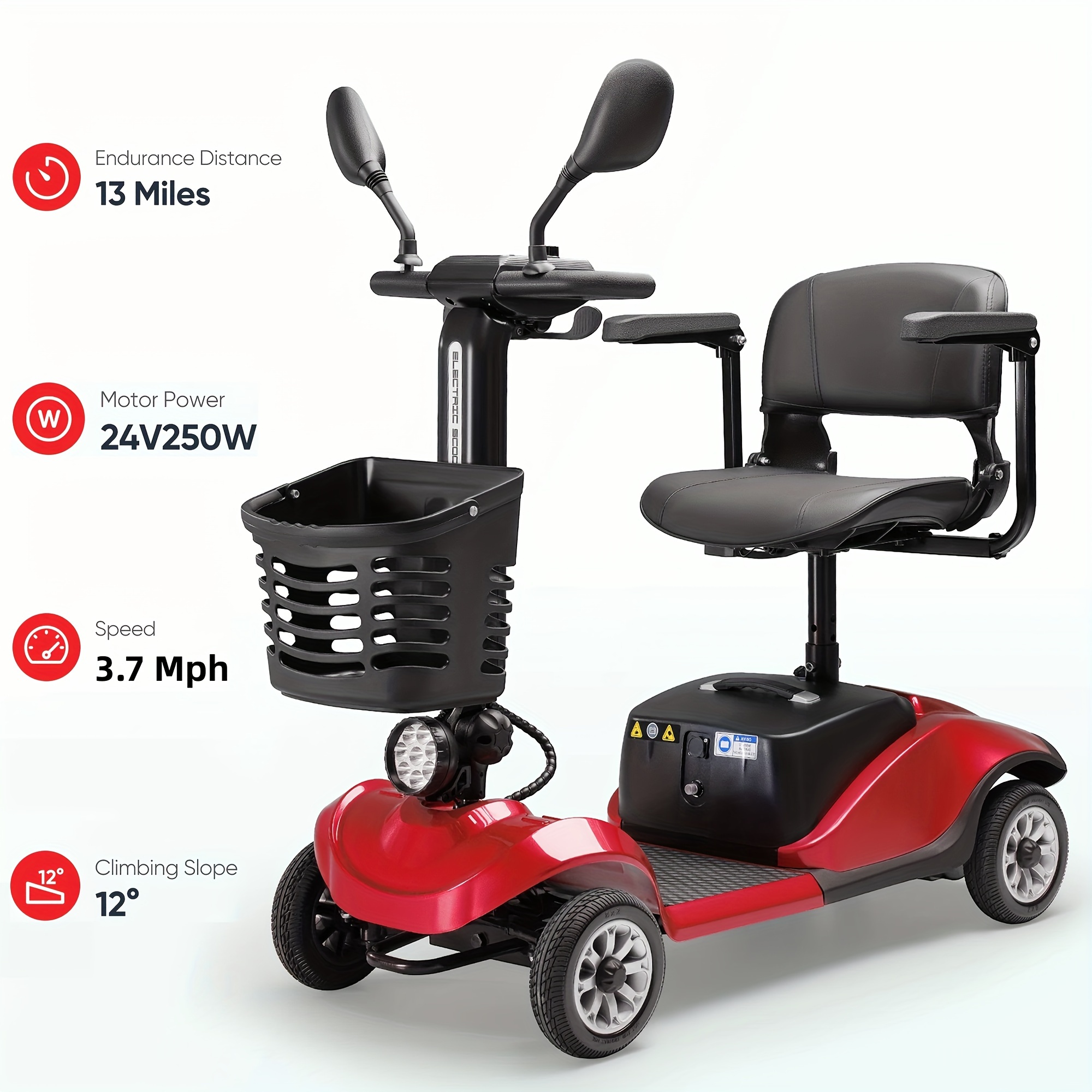 4-wheel Folding Mobility Scooter With Swivel Seat, Lights, Basket, And Mirrors - Compact Electric Powered Travel Scooter, Long Range Extended Battery, 6km/h Max , 180w , Mobility Scooters, Duty
4-wheel Folding Mobility Scooter With Swivel Seat, Lights, Basket, And Mirrors - Compact Electric Powered Travel Scooter, Long Range Extended Battery, 6km/h Max , 180w , Mobility Scooters, Duty