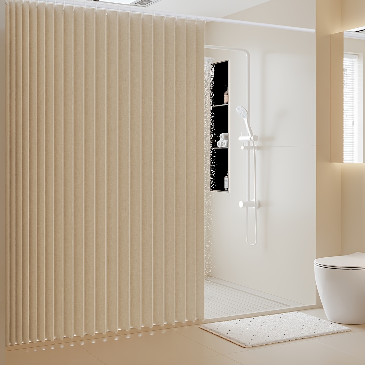 1pc Waterproof Folding Bathroom Curtain - Beige Polyester Dry-wet Partition With Grommets, Stylish Pleated Design For Home & Hotel Bathrooms, Curtains For Bathroom
1pc Waterproof Folding Bathroom Curtain - Beige Polyester Dry-wet Partition With Grommets, Stylish Pleated Design For Home & Hotel Bathrooms, Curtains For Bathroom