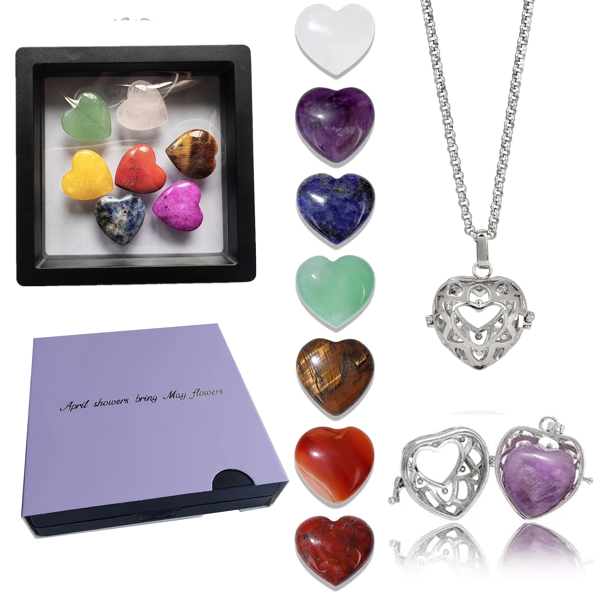 7pcs Heart-shaped Crystal Pendant Set, Assorted Gemstone Necklace With Cage And Lock Charms, 's Day Gift For , Crystal Pendant, Ladies
7pcs Heart-shaped Crystal Pendant Set, Assorted Gemstone Necklace With Cage And Lock Charms, 's Day Gift For , Crystal Pendant, Ladies