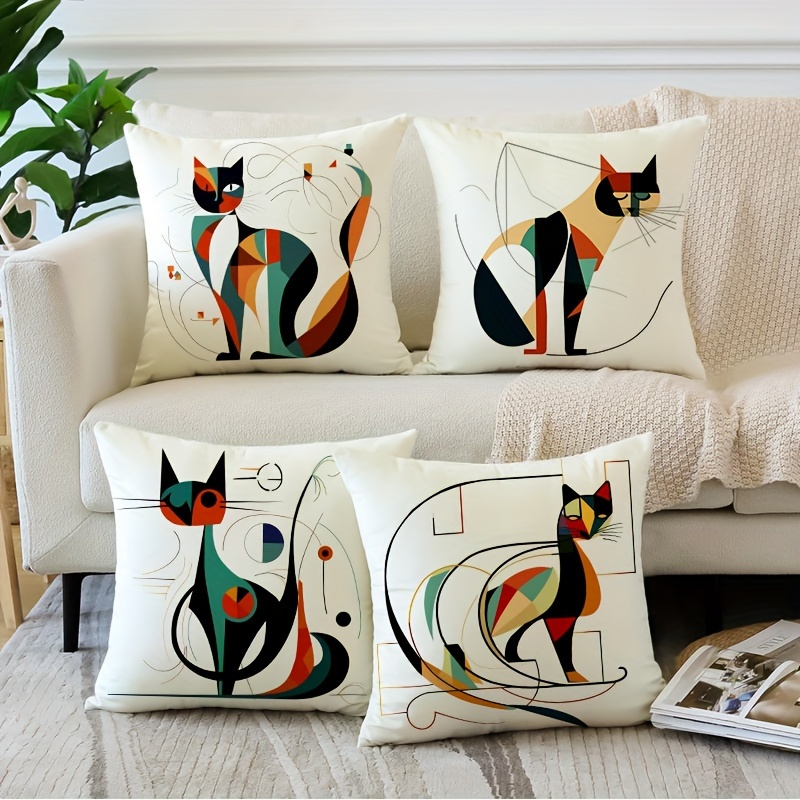 4-pack Geometric Cat Design Throw Pillow Covers, 18x18 Inches, Polyester, Zippered, Machine Washable, , Home Decor Cushion Cases For Farmhouse Style Decor
4-pack Geometric Cat Design Throw Pillow Covers, 18x18 Inches, Polyester, Zippered, Machine Washable, , Home Decor Cushion Cases For Farmhouse Style Decor