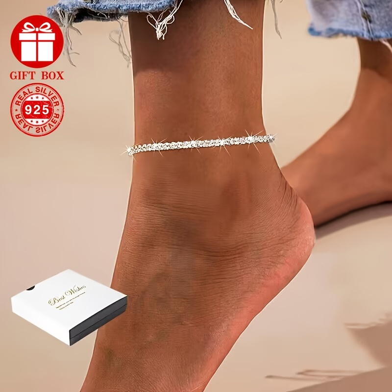 925 Ankle Bracelets For Women, Silvery Layered Glitter Waterproof Anklet New Year And Valentine's Day Gifts For Women
925 Ankle Bracelets For Women, Silvery Layered Glitter Waterproof Anklet New Year And Valentine's Day Gifts For Women