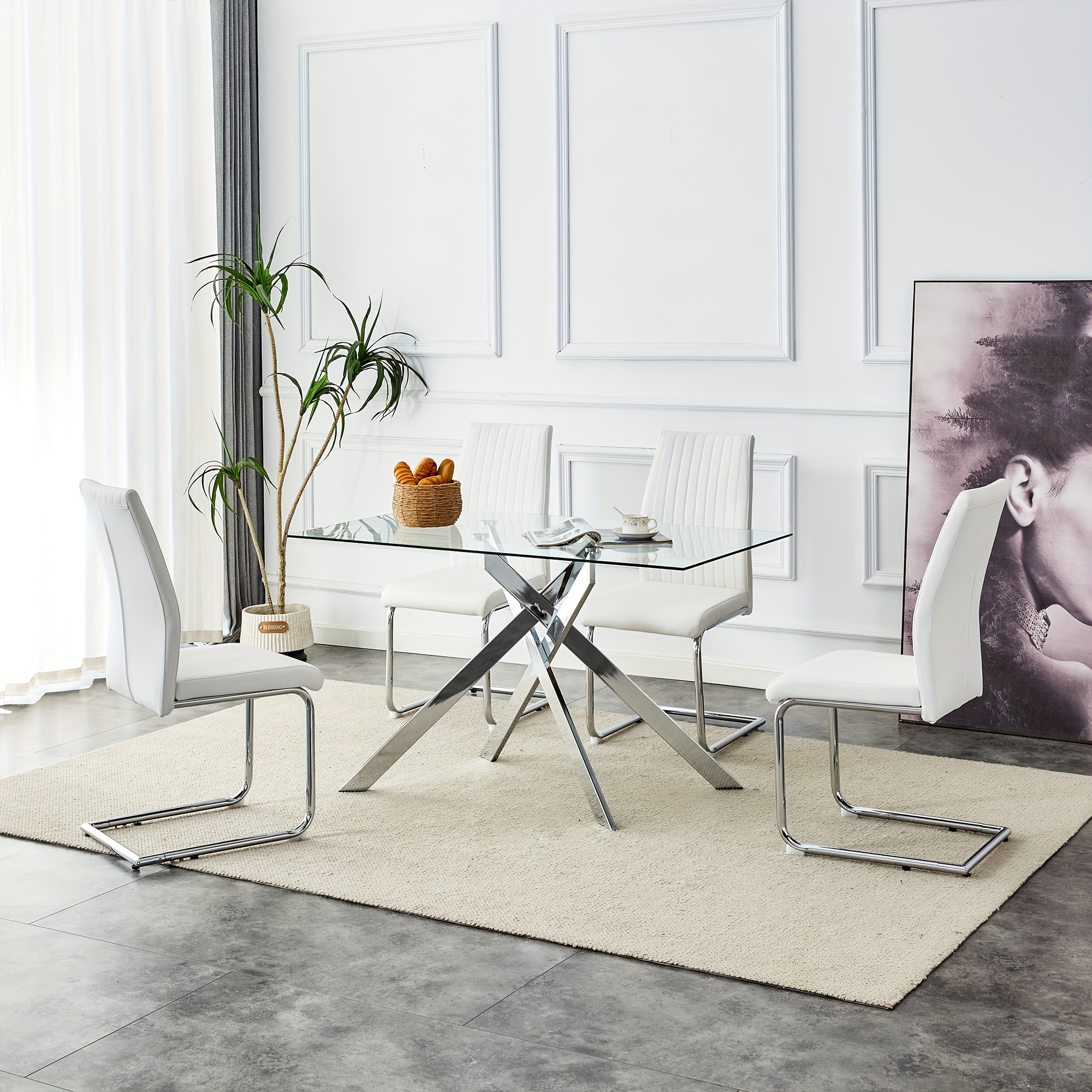51.18" Rectangular Clear Tempered Glass Dining Table,stylish Design With Silvery Plated Metal Legs, Dining Table For Dining Room
51.18" Rectangular Clear Tempered Glass Dining Table,stylish Design With Silvery Plated Metal Legs, Dining Table For Dining Room