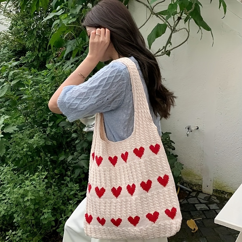 Love Pattern Knitted Tote Bag, Aesthetic Woven Shoulder Bag, Sweet Crochet Bag For Travel Beach, Shopping
Love Pattern Knitted Tote Bag, Aesthetic Woven Shoulder Bag, Sweet Crochet Bag For Travel Beach, Shopping