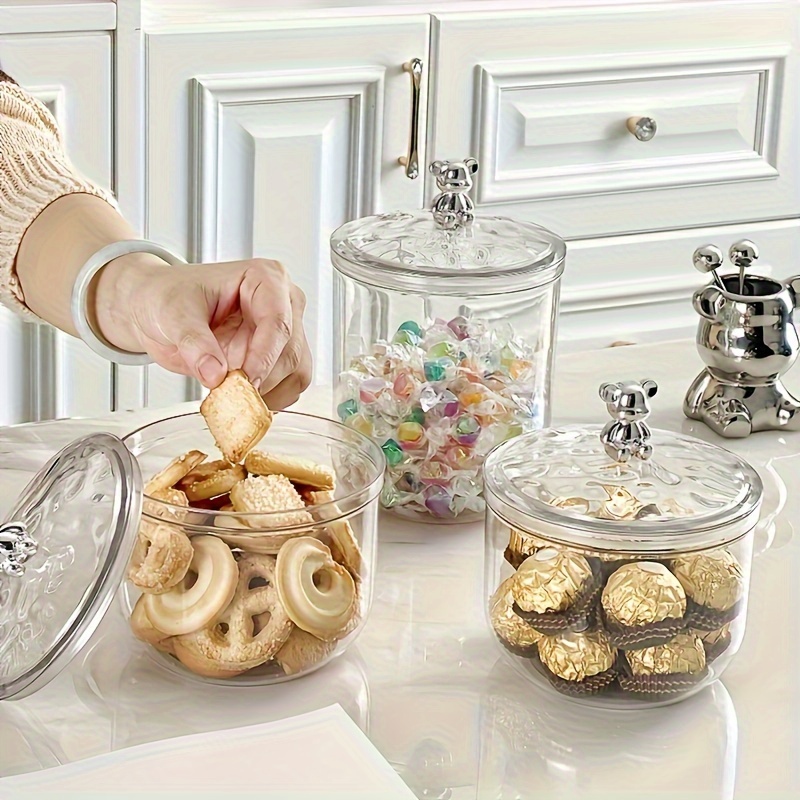 1pc Clear Snacks Storage Jars With Bear-shaped Lid, For Coffee Beans, Snacks, Nuts, Dried Fruits, Tea Leaves, Candy Organization Canisters
1pc Clear Snacks Storage Jars With Bear-shaped Lid, For Coffee Beans, Snacks, Nuts, Dried Fruits, Tea Leaves, Candy Organization Canisters
