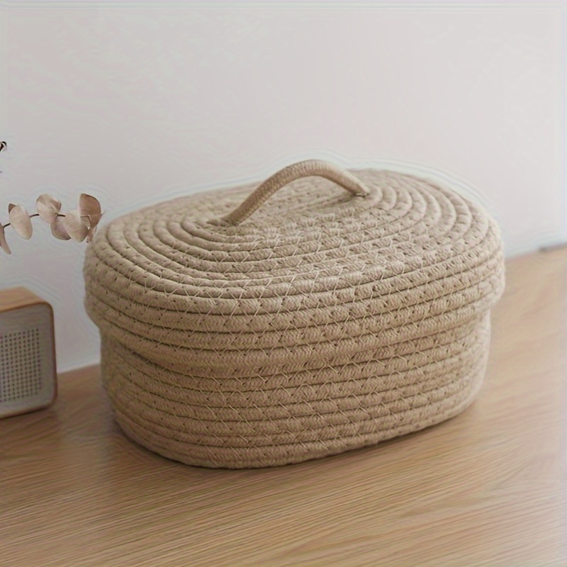 Oval Cotton Rope Woven Storage Basket With Lid - Perfect For Tissues, Cosmetics & Office Supplies
Oval Cotton Rope Woven Storage Basket With Lid - Perfect For Tissues, Cosmetics & Office Supplies
