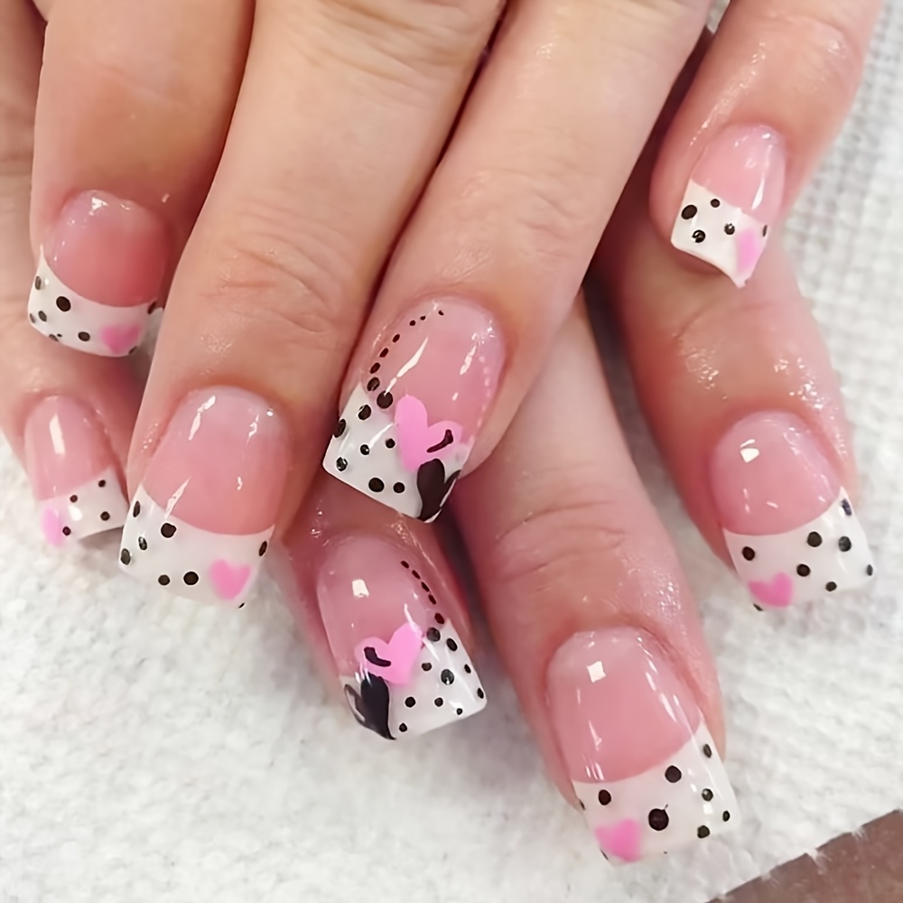 Short Valentine's Day Love Wave Dot Wearable Nail, White French Dot Surface European Art, 24pcs Removable False Nail Set Suitable For Girls/ladies Holiday Decoration
Short Valentine's Day Love Wave Dot Wearable Nail, White French Dot Surface European Art, 24pcs Removable False Nail Set Suitable For Girls/ladies Holiday Decoration