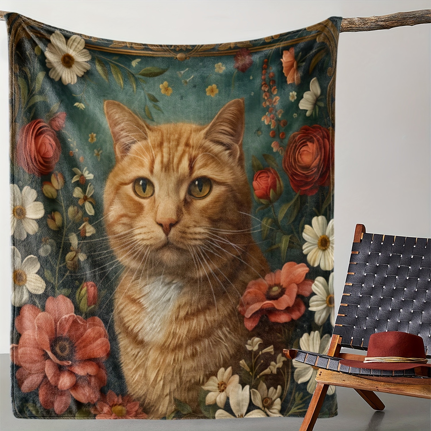 Vintage Floral Cat Print Blanket: Soft And Comfortable For All Seasons - Suitable For Sofa, Bed, Car, Office, Camping, And As A Gift
Vintage Floral Cat Print Blanket: Soft And Comfortable For All Seasons - Suitable For Sofa, Bed, Car, Office, Camping, And As A Gift