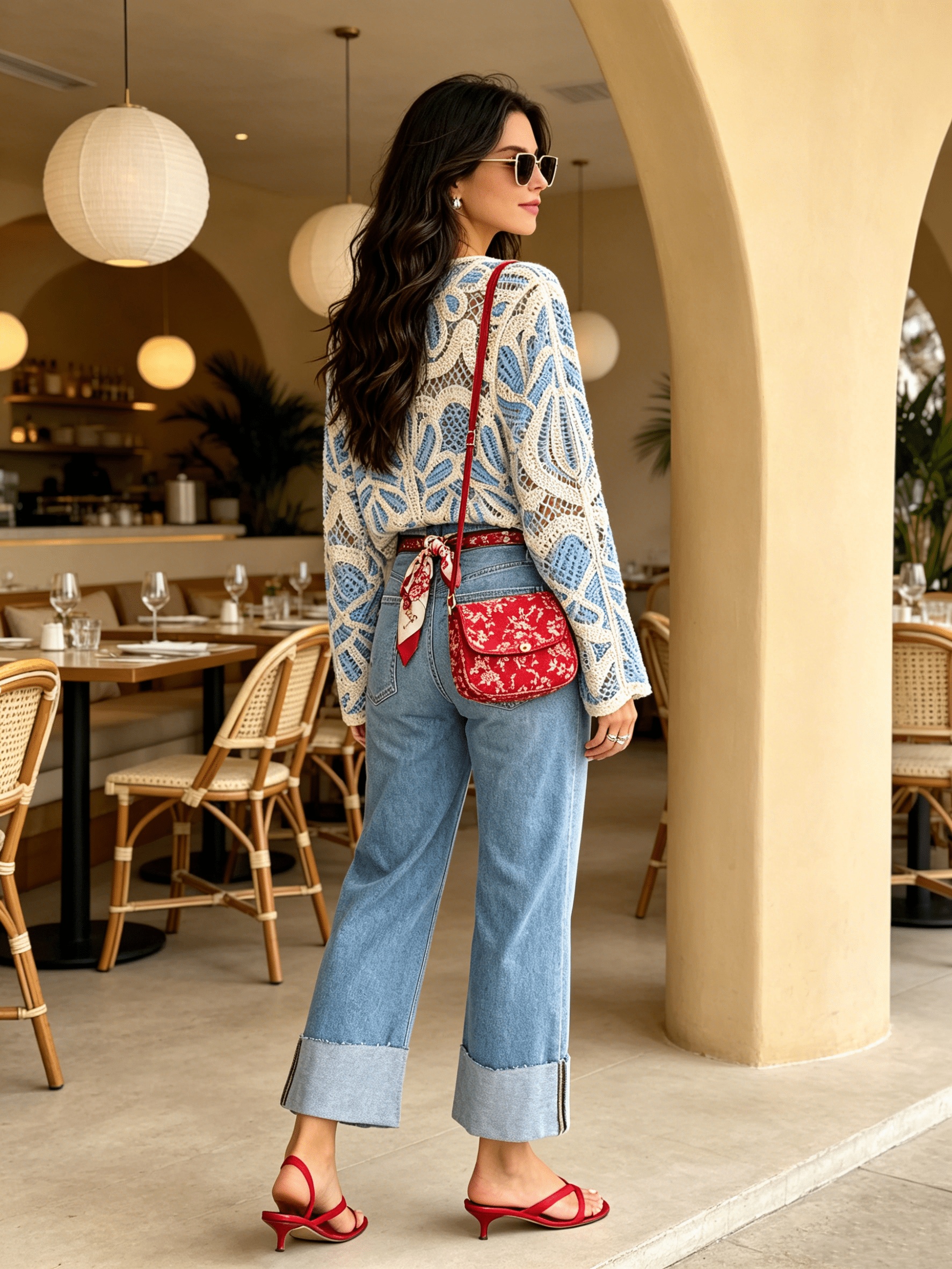 7a79c1ec cc1c 4c13 bbb1 43dfb75e54ae Casual Multicolor Translucent Sweater, Women'S Round Neck Long Sleeve Hollow Printed Cardigan, Regular Length, Women'S Casual Floral Pattern, Spring Summer Festival, St. John'S Day Women'S Clothing