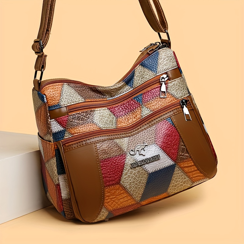 Geometric Patchwork Crossbody Bag, Vintage Style, Color Block Pattern, Multi-layer Shoulder Bag For Daily Use
Geometric Patchwork Crossbody Bag, Vintage Style, Color Block Pattern, Multi-layer Shoulder Bag For Daily Use