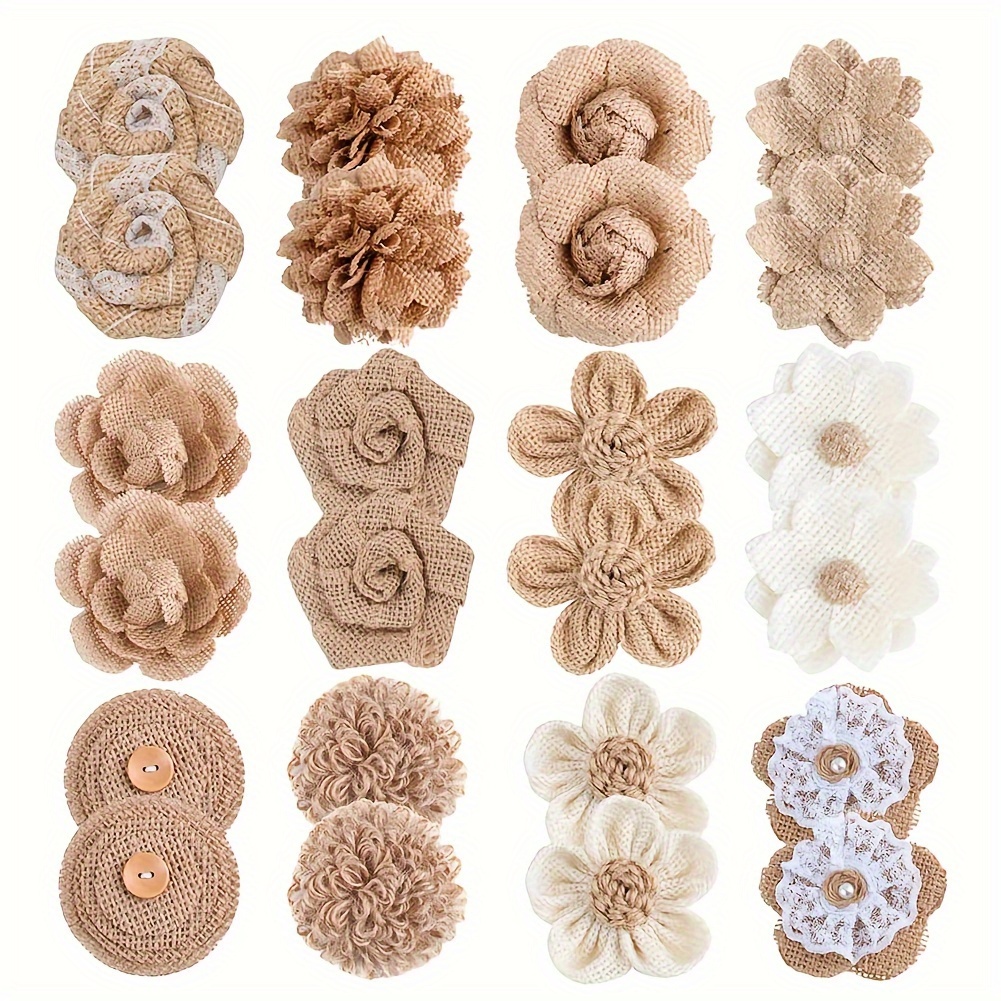 24pcs Handmade Burlap Flowers, Wheat-colored Jute Fabric, 12 Unique Styles, Diy Craft & Gift , Versatile For Home, Wedding, Christmas Party - All Decor
24pcs Handmade Burlap Flowers, Wheat-colored Jute Fabric, 12 Unique Styles, Diy Craft & Gift , Versatile For Home, Wedding, Christmas Party - All Decor