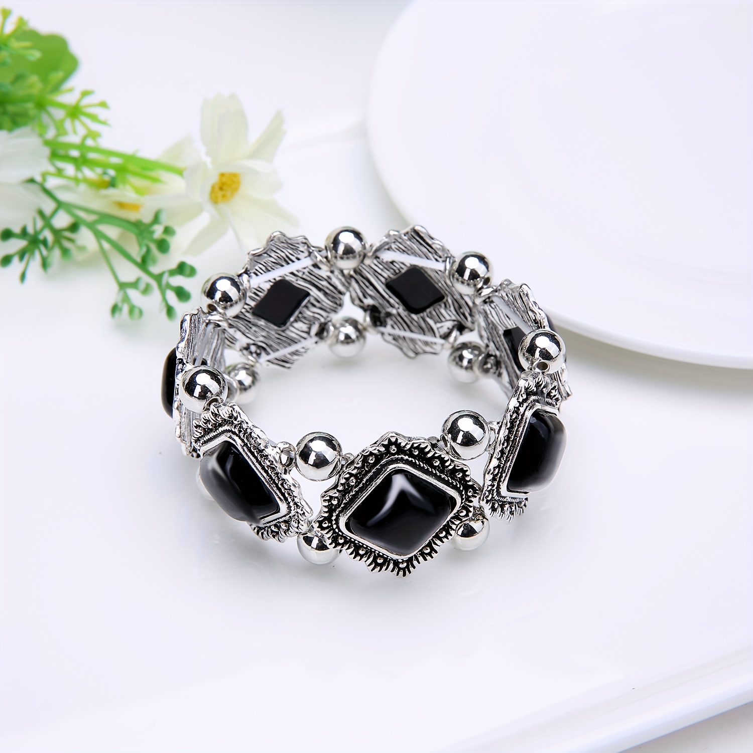 1 Pc Of Bracelet Bohemian Style Alloy In Black Color Elastic Bracelet For Girl Women Holiday Party Boho Tribal Decor
1 Pc Of Bracelet Bohemian Style Alloy In Black Color Elastic Bracelet For Girl Women Holiday Party Boho Tribal Decor
