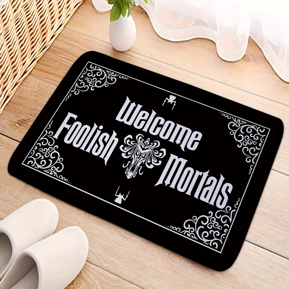 Foolish Mortals" Fun Cartoon Black Door Mat - Non-slip, Quick-dry Entrance Rug With Dust Protection For Home Decor
Foolish Mortals" Fun Cartoon Black Door Mat - Non-slip, Quick-dry Entrance Rug With Dust Protection For Home Decor