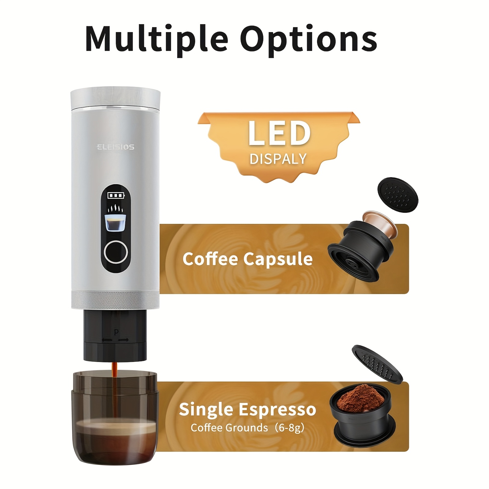 Portable Espresso Machine, Travel Coffee Maker Self-heating With Type-c, Compatible With Ground Coffee & Ns Capsule For Rv, Camping, Office, Perfect Gift For Christmas, Silver
Portable Espresso Machine, Travel Coffee Maker Self-heating With Type-c, Compatible With Ground Coffee & Ns Capsule For Rv, Camping, Office, Perfect Gift For Christmas, Silver