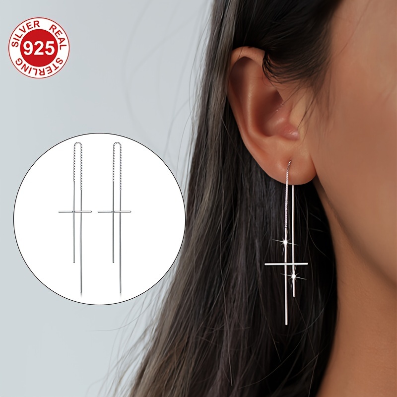 925 Sterling Silver Dangle Earrings Trendy Cross & Long Tassel Design Plated High Quality & Hypoallergenic Jewelry With Gift Box
925 Sterling Silver Dangle Earrings Trendy Cross & Long Tassel Design Plated High Quality & Hypoallergenic Jewelry With Gift Box