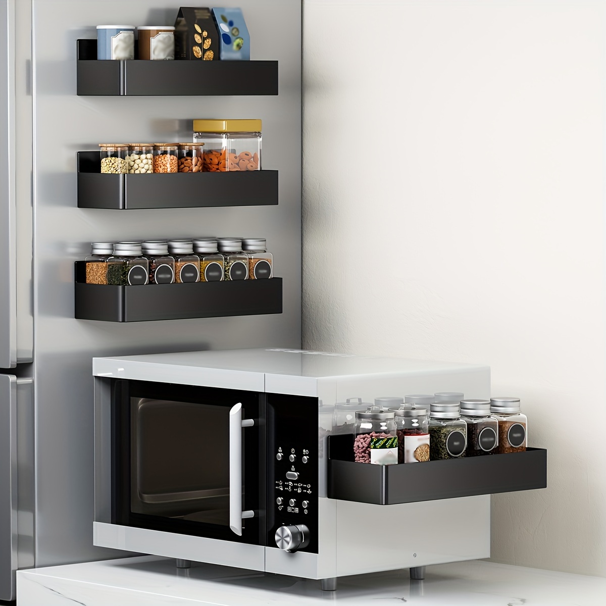 4pcs Magnetic Spice Racks For Refrigerators - Large Capacity, Space-saving, No-drill Installation, Kitchen Organizer Shelves, Black
4pcs Magnetic Spice Racks For Refrigerators - Large Capacity, Space-saving, No-drill Installation, Kitchen Organizer Shelves, Black