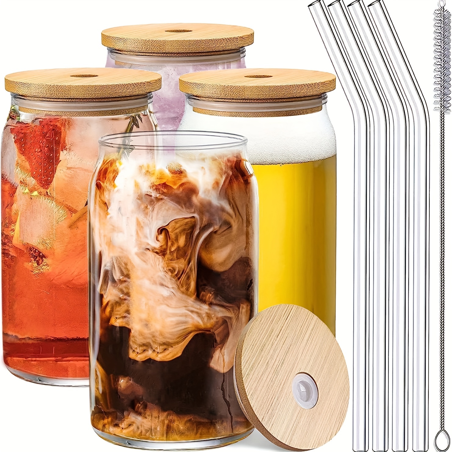 16oz Borosilicate Glass Drinking Cup Set (4/6/8pcs) - Heat-resistant, Ideal For Juices, Milk Tea, Coffee | Trendy Pull-can Design With Lid & Straw | Perfect For Summer Beverages
16oz Borosilicate Glass Drinking Cup Set (4/6/8pcs) - Heat-resistant, Ideal For Juices, Milk Tea, Coffee | Trendy Pull-can Design With Lid & Straw | Perfect For Summer Beverages