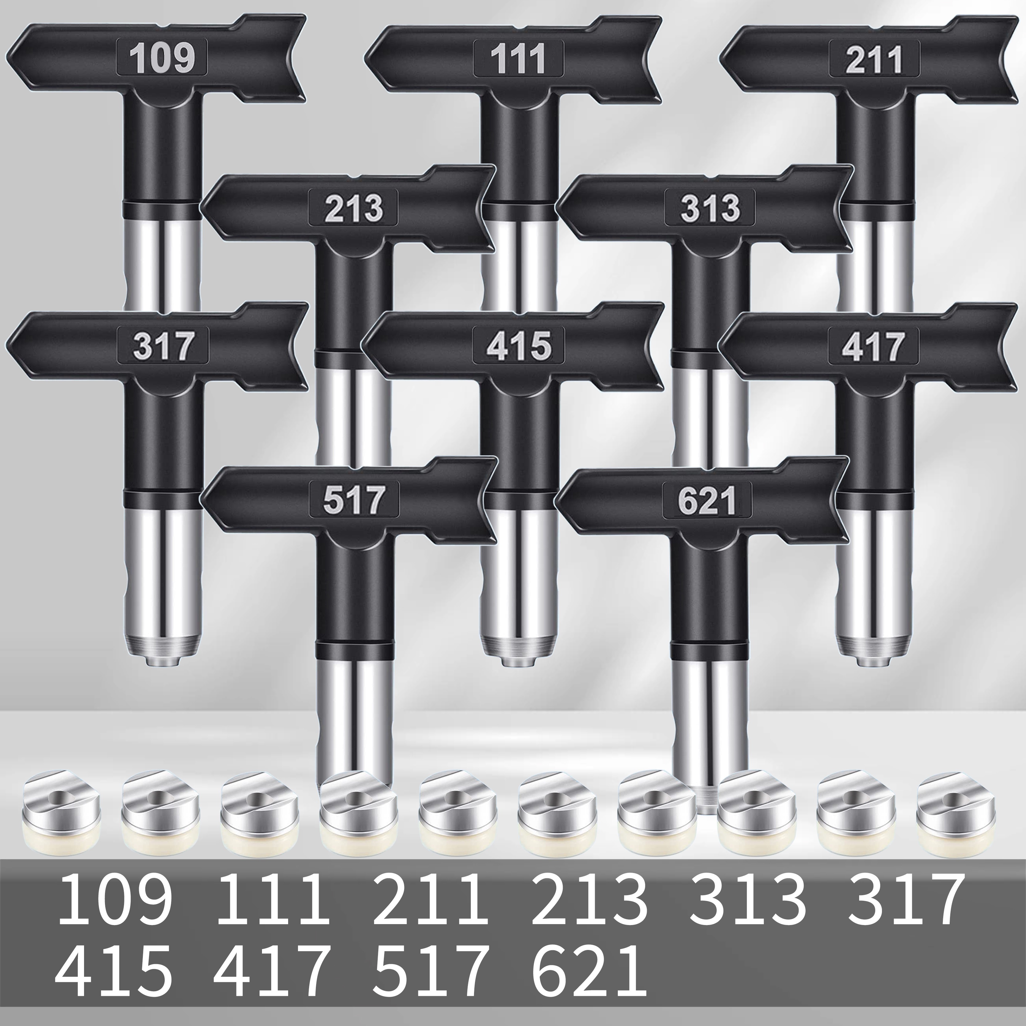 10pcs Reversible Airless Spray Nozzles, Metal & Plastic Construction, Compatible With Paint Spray & Sprayers (109, 111, 211, 213, 313, 317, 415, 417, 517, 621) - No Electricity Needed
10pcs Reversible Airless Spray Nozzles, Metal & Plastic Construction, Compatible With Paint Spray & Sprayers (109, 111, 211, 213, 313, 317, 415, 417, 517, 621) - No Electricity Needed