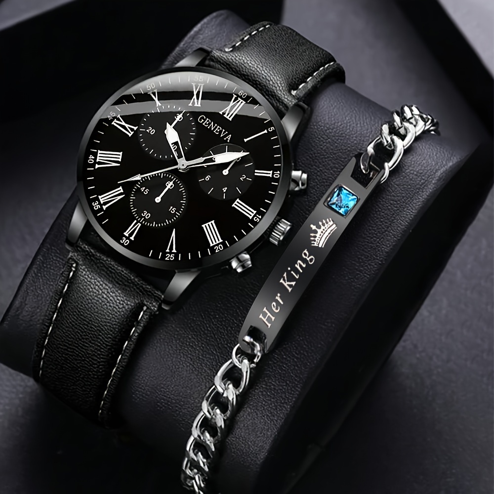 2 Pcs Luxury Quartz Watch Pu Leather Strap Zinc Alloy Pointer And Jewelry Set For Men And Women
2 Pcs Luxury Quartz Watch Pu Leather Strap Zinc Alloy Pointer And Jewelry Set For Men And Women