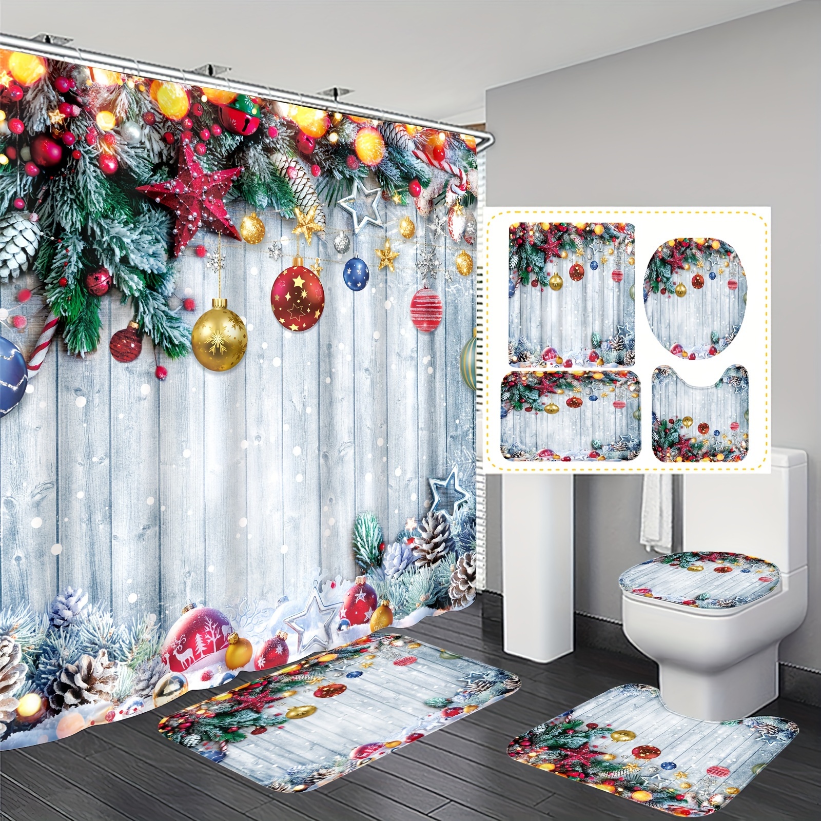 1pc/4pcs Christmas Polyester And Decoration Bathroom Curtain 12 , Bathroom Mat, U-shaped Mat And Round Mat, Bathroom Set
1pc/4pcs Christmas Polyester And Decoration Bathroom Curtain 12 , Bathroom Mat, U-shaped Mat And Round Mat, Bathroom Set