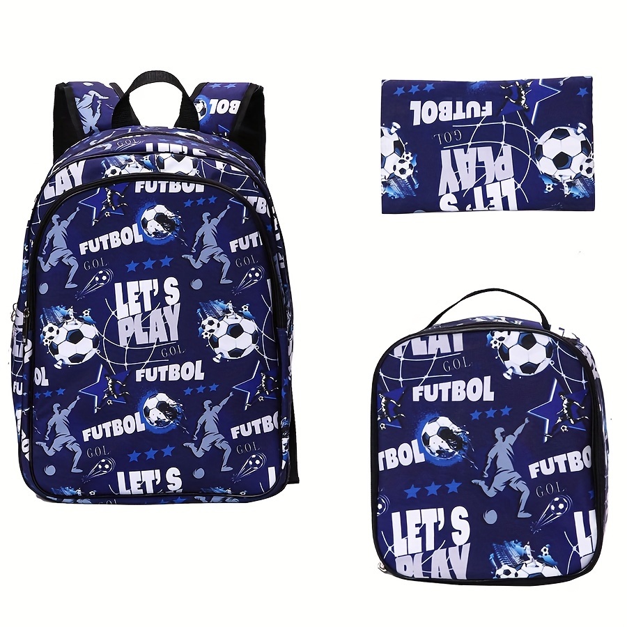 3pcs Football Pattern Student Backpack Set, With Lunch Bag And Pencil Case Set, Suitable For Middle School Students Returning To School
3pcs Football Pattern Student Backpack Set, With Lunch Bag And Pencil Case Set, Suitable For Middle School Students Returning To School