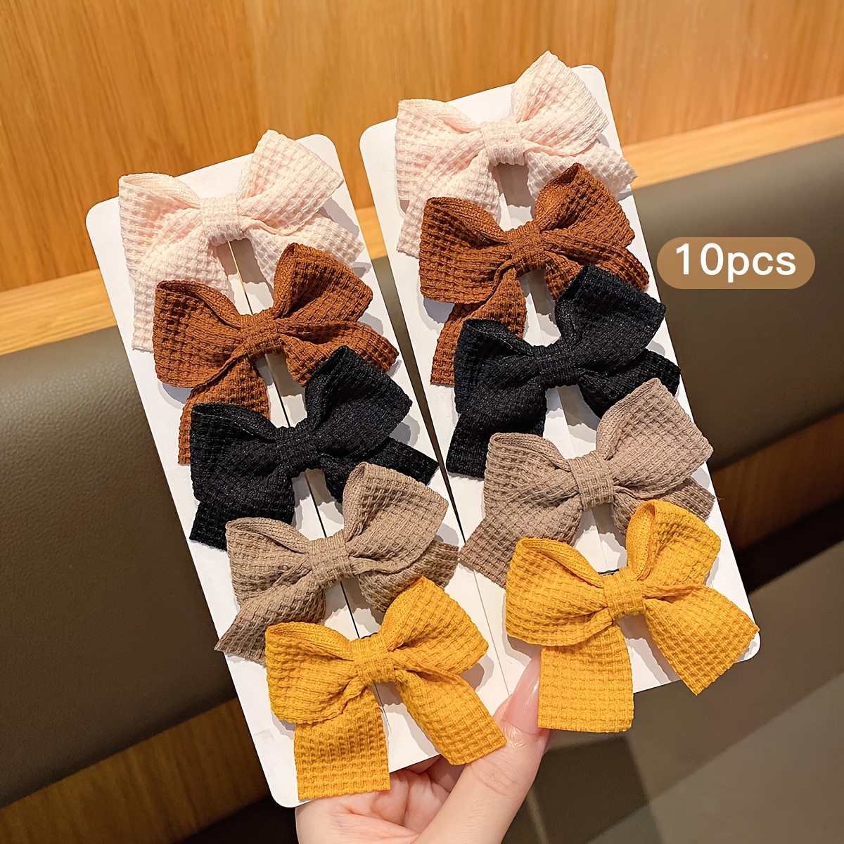 10pcs Style Solid Color Bow Hair Clips, Polyester Knit Fabric, Fashion Hair Accessories For Teens, Daily & Casual Use, Hair Accessories For Girls
10pcs Style Solid Color Bow Hair Clips, Polyester Knit Fabric, Fashion Hair Accessories For Teens, Daily & Casual Use, Hair Accessories For Girls