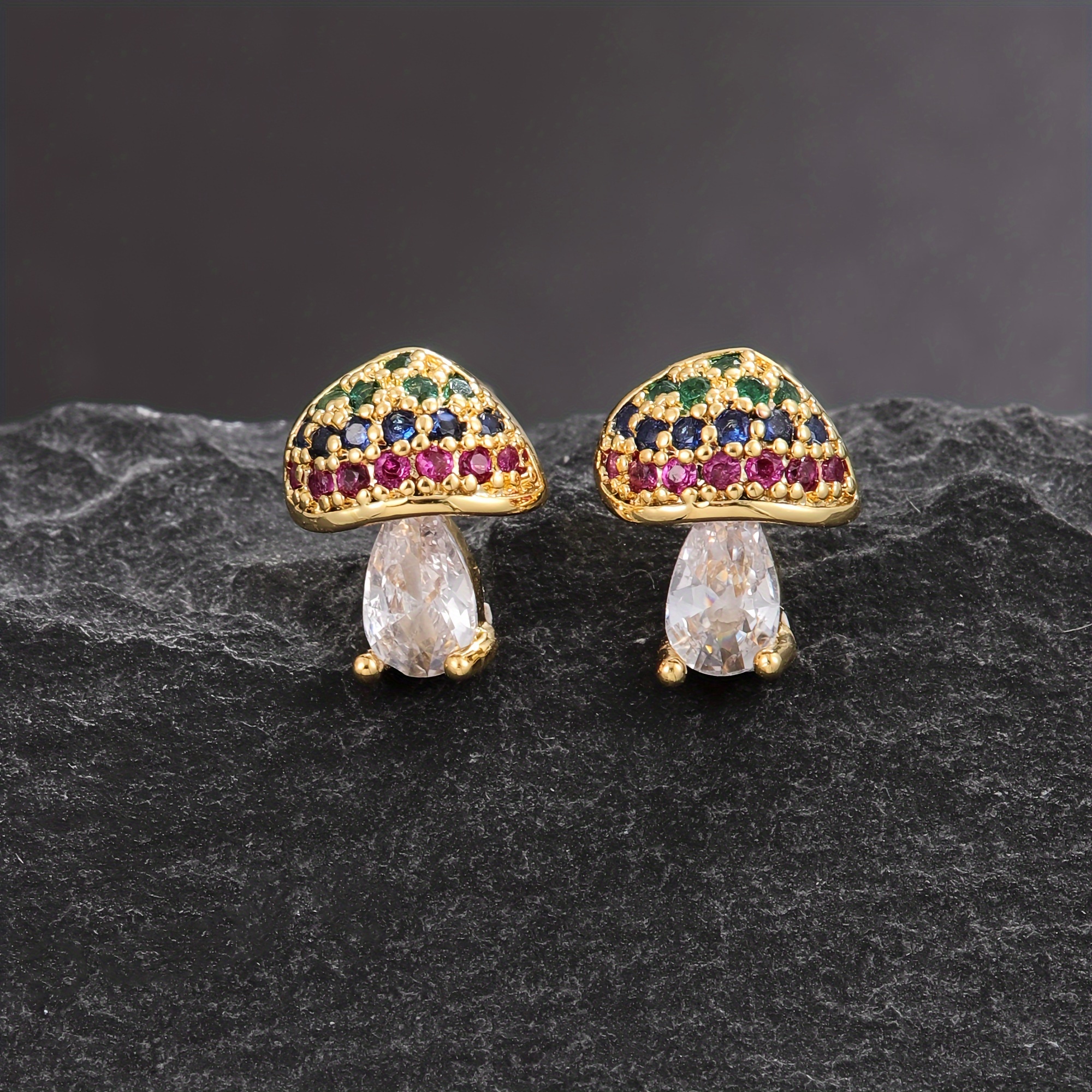 2pcs Elegant Gold-plated Mushroom Stud Earrings With Gemstones - Chic Style, Nickel-free Copper, Ideal For And , Quirky Earrings
2pcs Elegant Gold-plated Mushroom Stud Earrings With Gemstones - Chic Style, Nickel-free Copper, Ideal For And , Quirky Earrings
