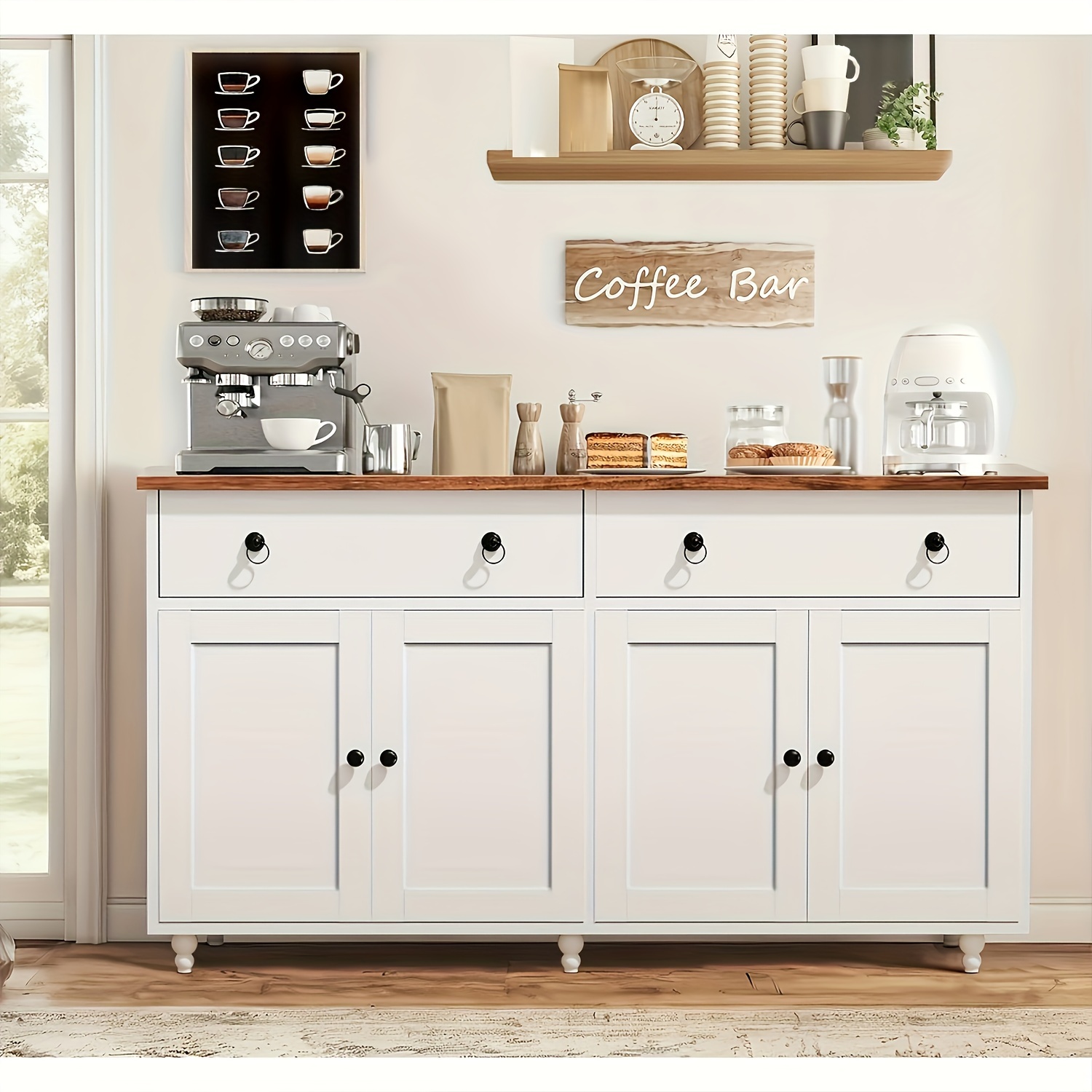 55'' Sideboard Buffet Cabinet, Mid-century Kitchen Buffet Storage Cabinet With 2 Drawers & 4 Doors, Coffee Bar Cabinet With Storage
55'' Sideboard Buffet Cabinet, Mid-century Kitchen Buffet Storage Cabinet With 2 Drawers & 4 Doors, Coffee Bar Cabinet With Storage