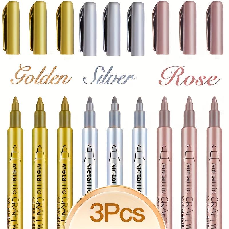 3pcs Metallic Marker Pens Set - Golden, Silvery & Rose Golden - Waterproof Permanent Markers For Diy Crafts, Resin Art & Easter/christmas Decorations
3pcs Metallic Marker Pens Set - Golden, Silvery & Rose Golden - Waterproof Permanent Markers For Diy Crafts, Resin Art & Easter/christmas Decorations