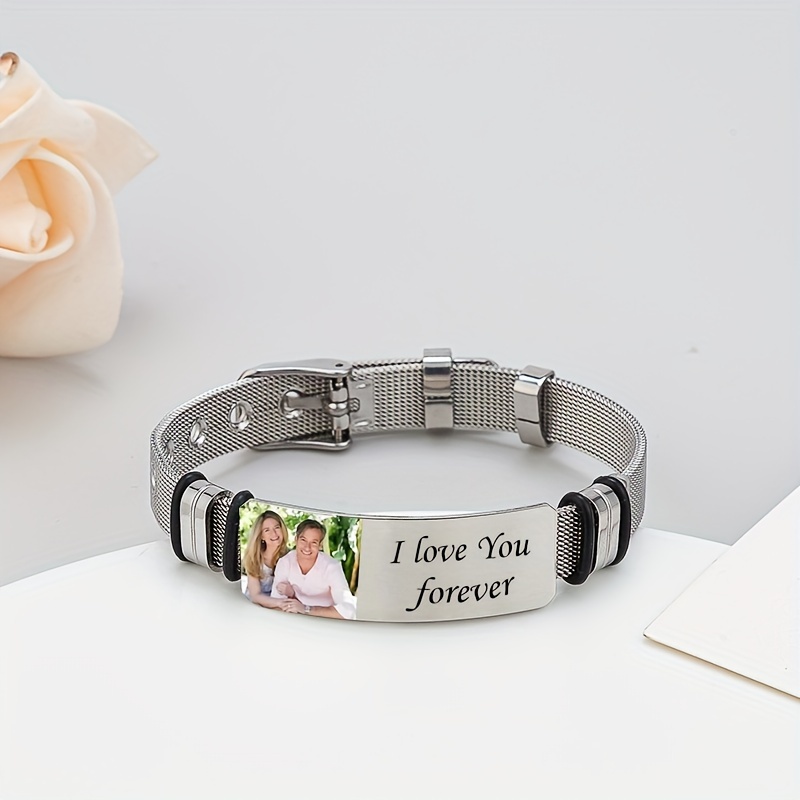 1pc Personalized Photo Engraved Wide Stainless Steel Bracelet, Elegant Style, Ideal Gift On Valentine's Day, Christmas, And Holidays
1pc Personalized Photo Engraved Wide Stainless Steel Bracelet, Elegant Style, Ideal Gift On Valentine's Day, Christmas, And Holidays
