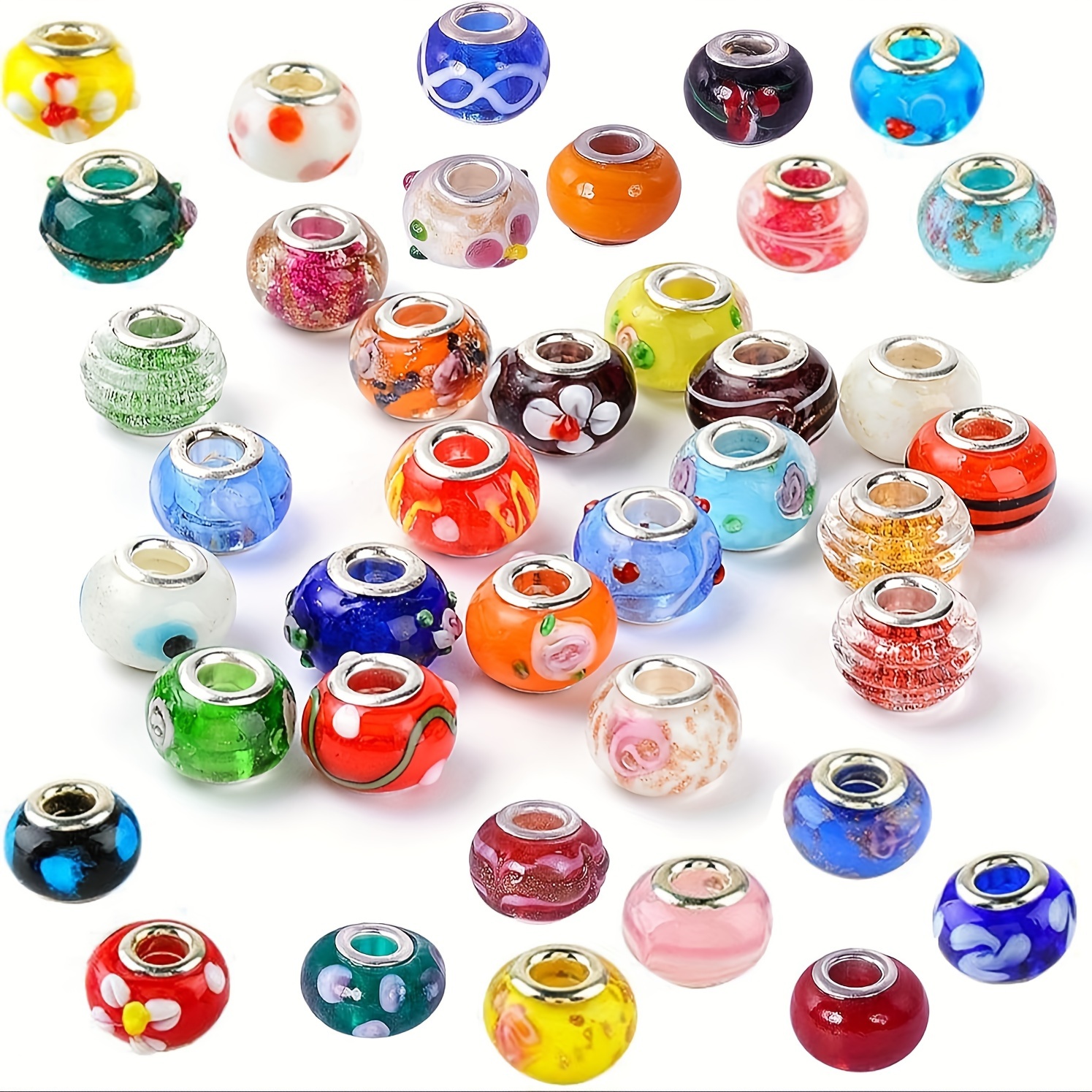 Glass Charm Beads For Bracelets, Assorted Large Hole European Beads With Silver Plated Cores, Mixed Designs For Diy Jewelry Making - Set Of 20 Pieces
Glass Charm Beads For Bracelets, Assorted Large Hole European Beads With Silver Plated Cores, Mixed Designs For Diy Jewelry Making - Set Of 20 Pieces