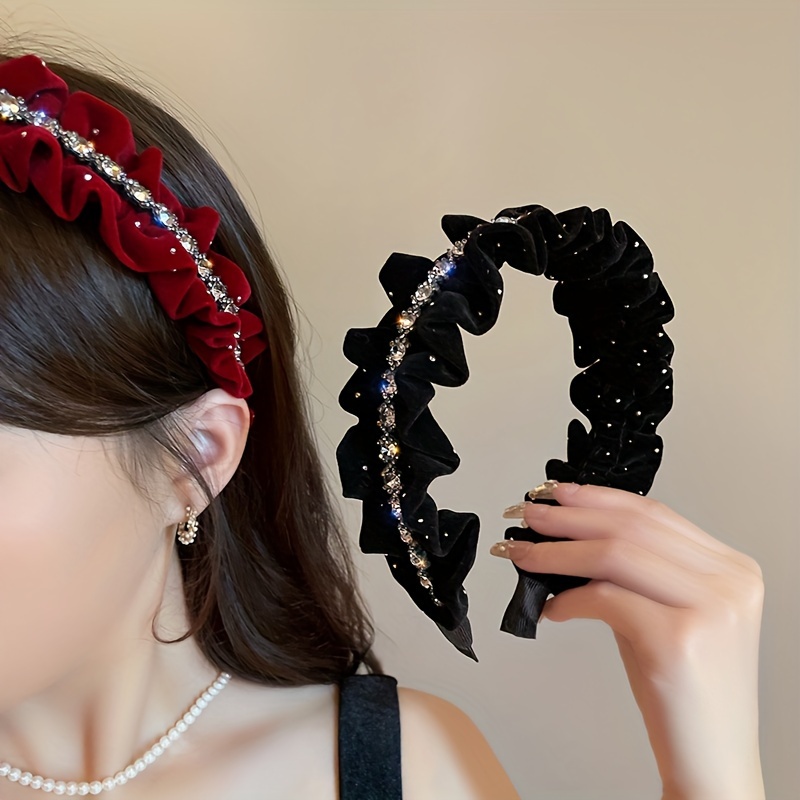 1pc Elegant Velvet Headband With Accents, Fabric Hair Accessory For Women, Hair Hoop, Chic Black And Red Options
1pc Elegant Velvet Headband With Accents, Fabric Hair Accessory For Women, Hair Hoop, Chic Black And Red Options