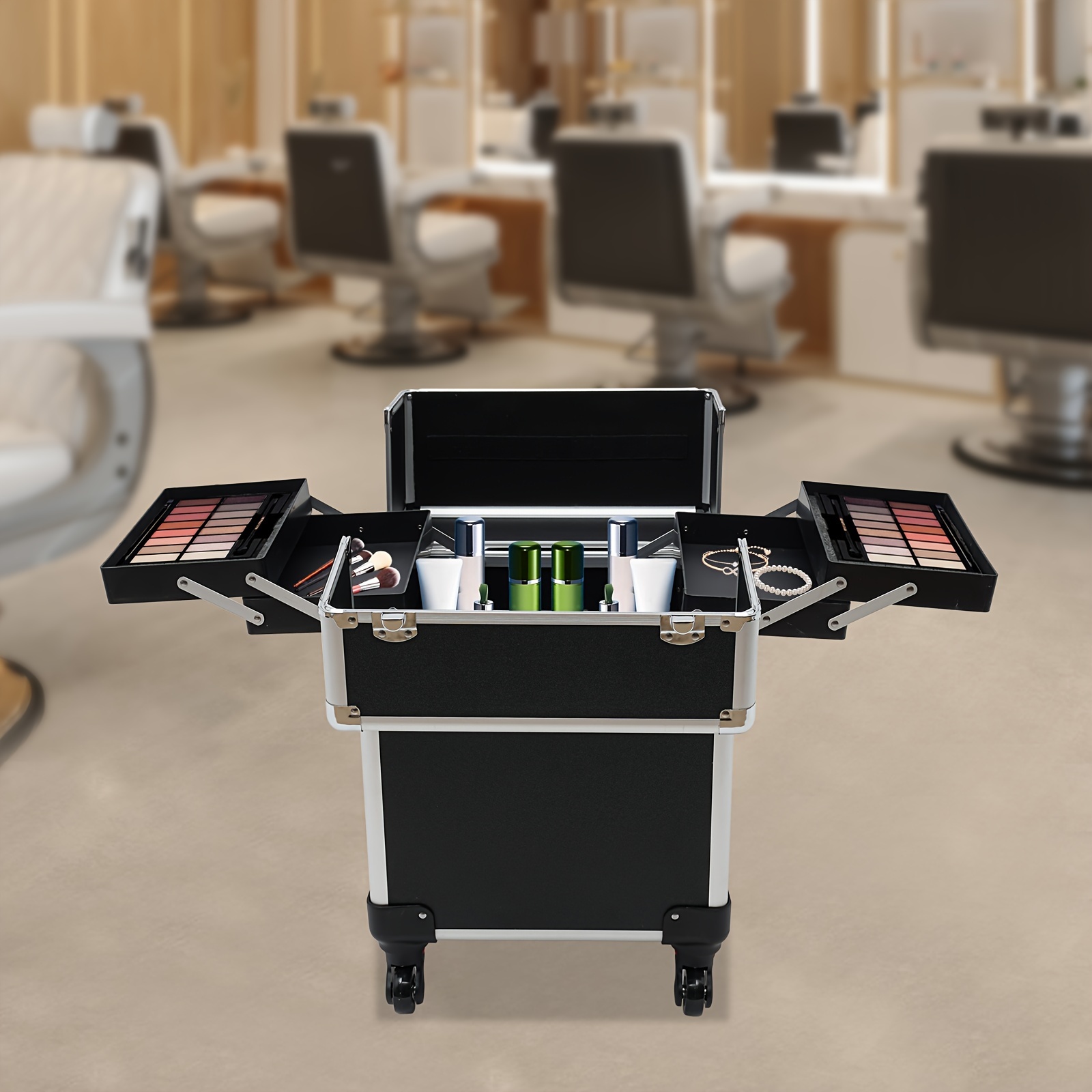 Rolling Makeup Case Cosmetic Train Case With 4 Trays, Makeup Cart Barber Case Traveling Trunk With Locks, Trolley Roll Travel Box For Makeup Artist, Hairstylists, Nail Tech (black)
Rolling Makeup Case Cosmetic Train Case With 4 Trays, Makeup Cart Barber Case Traveling Trunk With Locks, Trolley Roll Travel Box For Makeup Artist, Hairstylists, Nail Tech (black)