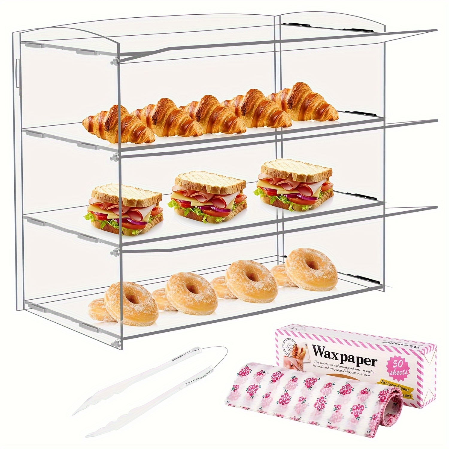 Acrylic Countertop Display Case - Clear Bakery Pastry Cabinet With Removable Shelves - Retail Doughnut, Cookie, And Cupcake Display Case With Wax Paper And Tongs - 2 And 3 Tier Options
Acrylic Countertop Display Case - Clear Bakery Pastry Cabinet With Removable Shelves - Retail Doughnut, Cookie, And Cupcake Display Case With Wax Paper And Tongs - 2 And 3 Tier Options