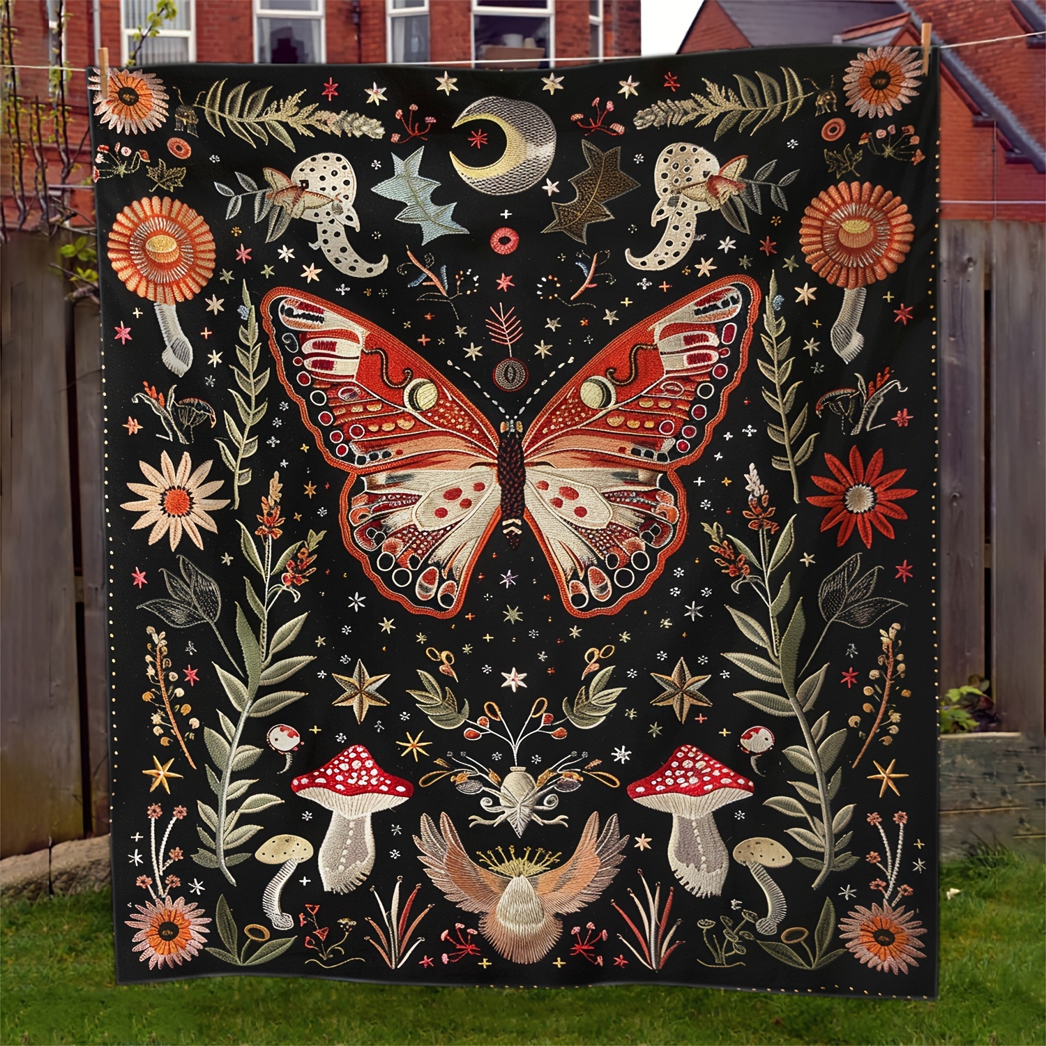 -style Knitted Polyester Throw Blanket With Red Butterfly And Mushroom Pattern, Soft Flannel Fleece, All-season , Decorative Nature-themed Design
-style Knitted Polyester Throw Blanket With Red Butterfly And Mushroom Pattern, Soft Flannel Fleece, All-season , Decorative Nature-themed Design