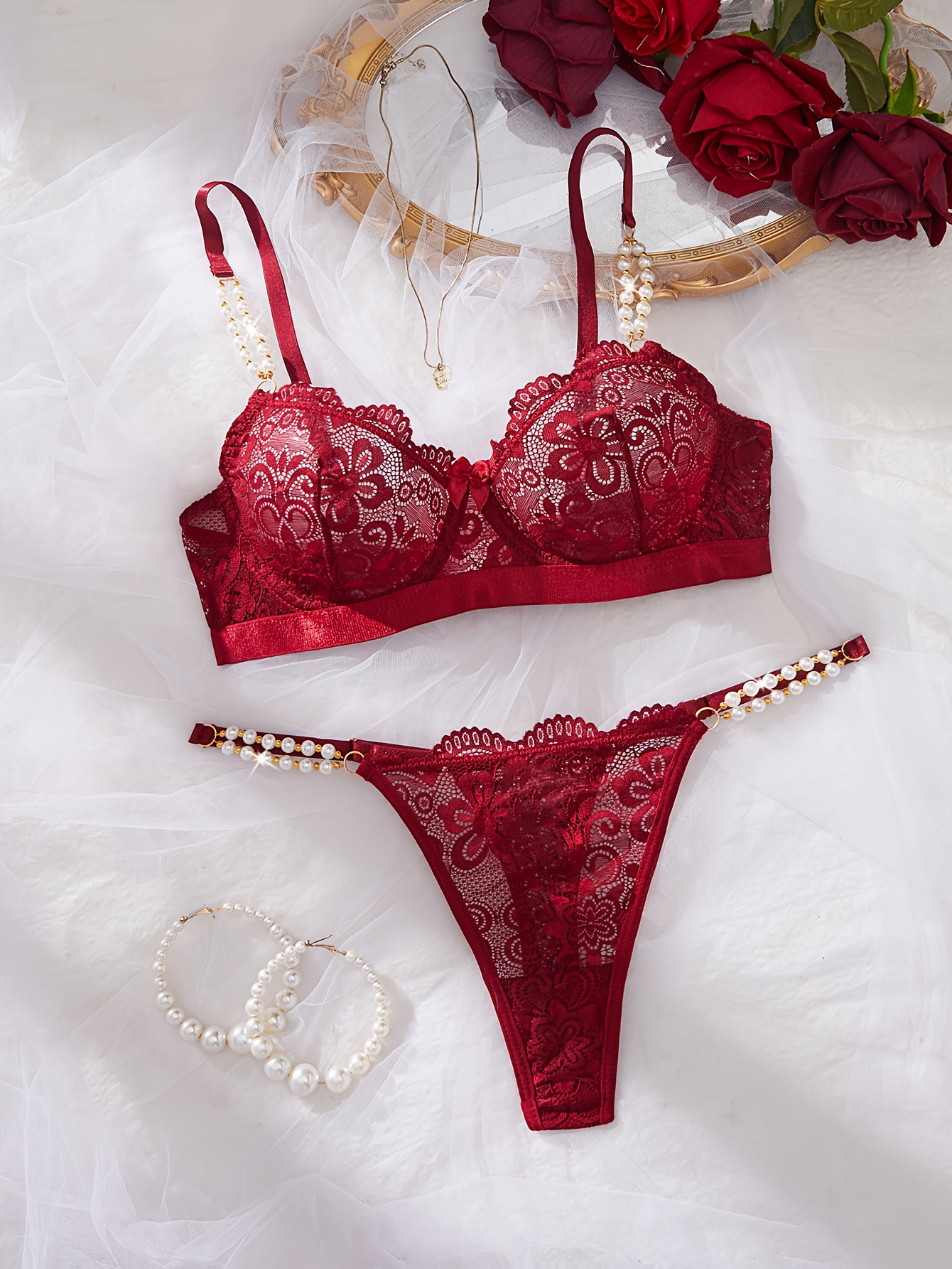 8a224d3d 857e 48aa 8287 eefadd66658c Seductive Lace And Pearl Chain Accessory Women'S Lingerie Set, Featuring a Sexy Bra And Panties in a Two-Piece Ensemble
