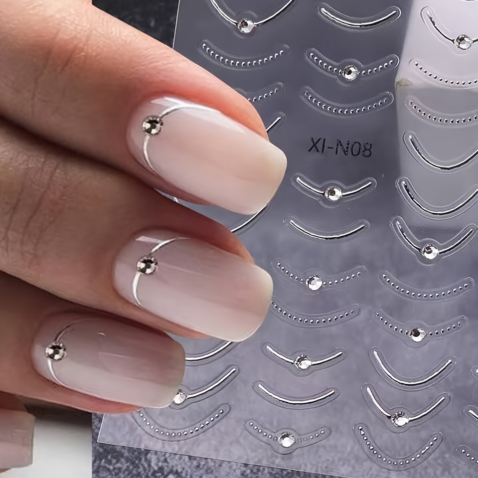 2pcs Golden Silvery Line French Nail Stickers, 3d Self-adhesive French Tips Curve Lines Nail Art Decals With Sparkling Crystal Rhinestones Diy Manicure Decor Nail Supplies
2pcs Golden Silvery Line French Nail Stickers, 3d Self-adhesive French Tips Curve Lines Nail Art Decals With Sparkling Crystal Rhinestones Diy Manicure Decor Nail Supplies
