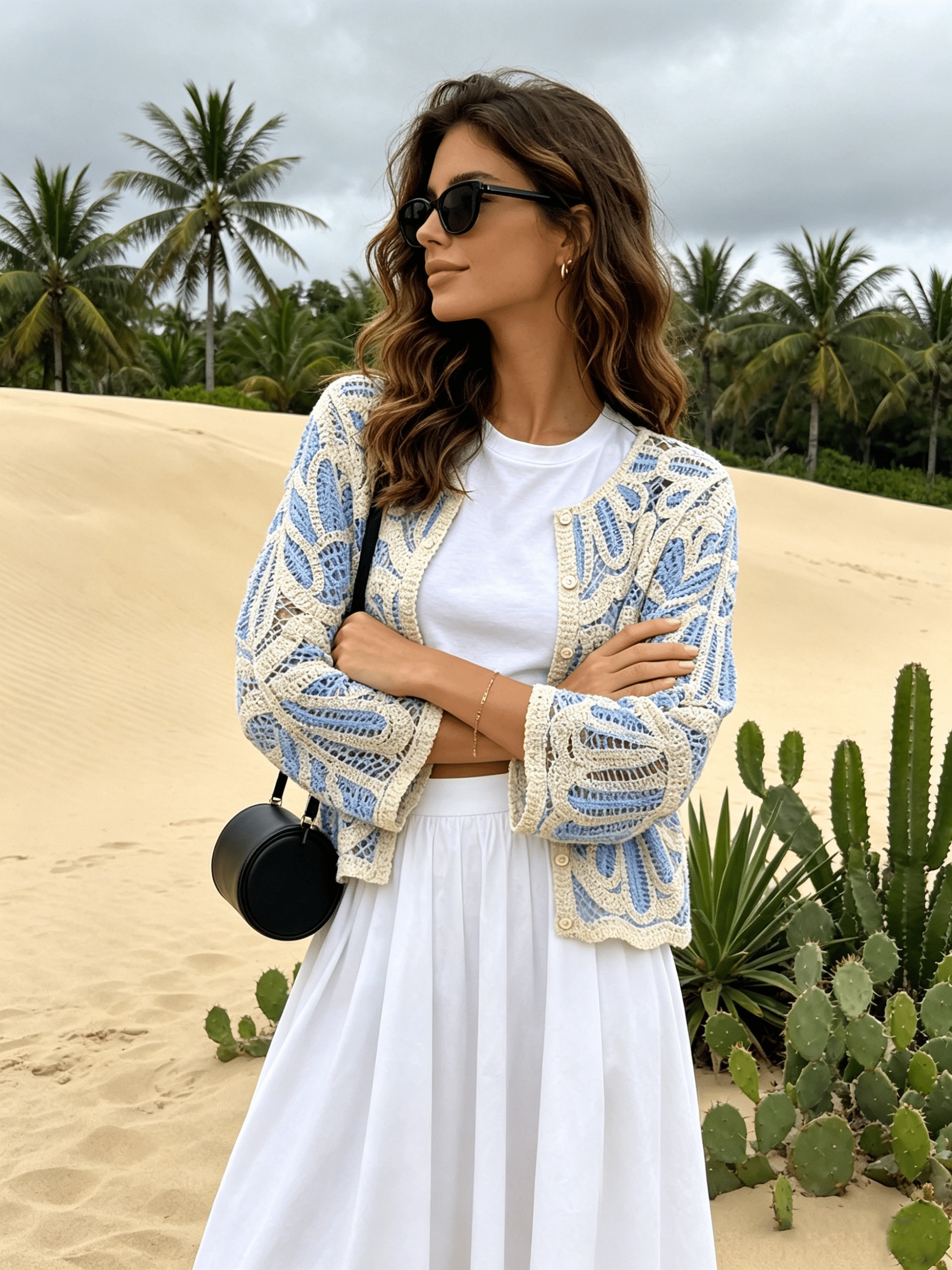 8ac84744 1eee 4bbd 94c3 6c0e28fef63a Casual Multicolor Translucent Sweater, Women'S Round Neck Long Sleeve Hollow Printed Cardigan, Regular Length, Women'S Casual Floral Pattern, Spring Summer Festival, St. John'S Day Women'S Clothing