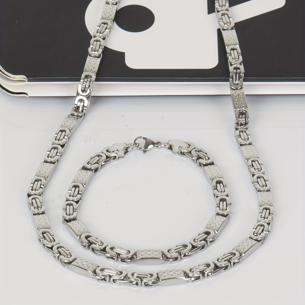 2pcs Stainless Steel Flat Chain Necklace Bracelet Set, Men's Hip Hop Style Jewelry Accessories
2pcs Stainless Steel Flat Chain Necklace Bracelet Set, Men's Hip Hop Style Jewelry Accessories