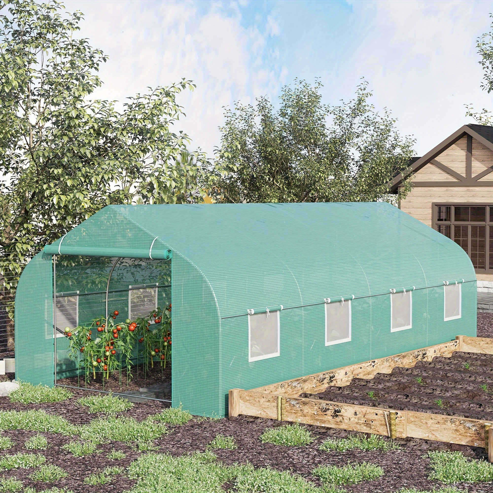 Outsunny 20' X 10' X 7' Outdoor Walk-in Greenhouse, Tunnel Green House With Roll-up Windows, Zippered Door, Pe Cover, Heavy Duty Steel Frame, Green
Outsunny 20' X 10' X 7' Outdoor Walk-in Greenhouse, Tunnel Green House With Roll-up Windows, Zippered Door, Pe Cover, Heavy Duty Steel Frame, Green