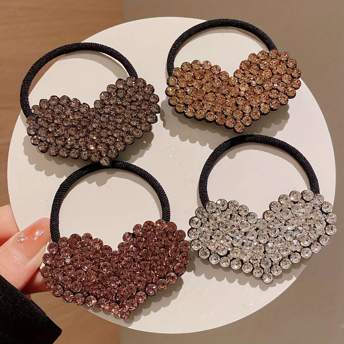 4pcs Elegant Rhinestone Heart Hair Ties Set - , Vintage-inspired Ponytail Holders For Women And Girls
4pcs Elegant Rhinestone Heart Hair Ties Set - , Vintage-inspired Ponytail Holders For Women And Girls