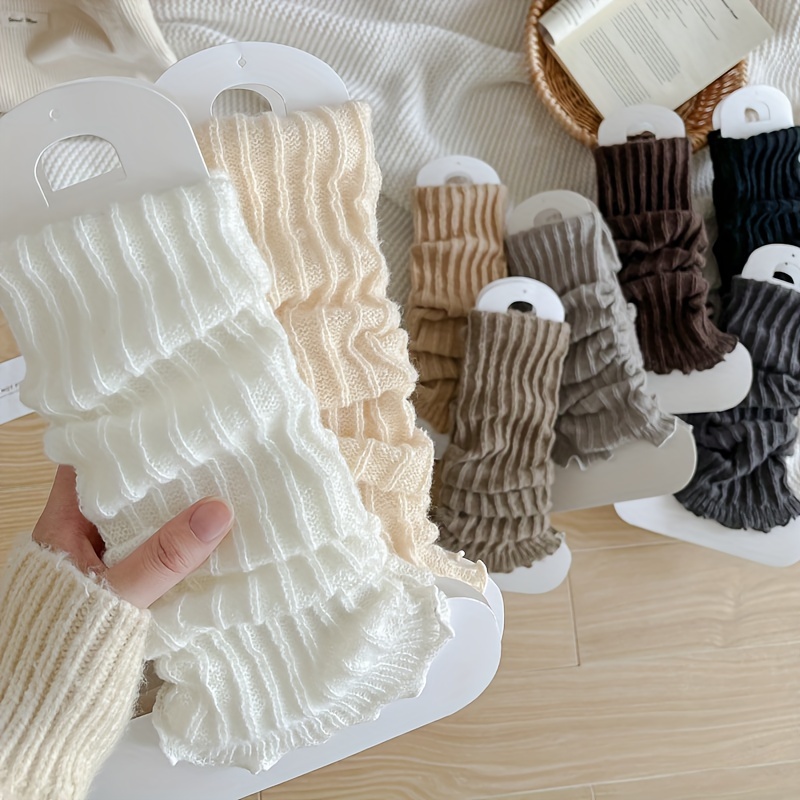 4pcs Elegant Ribbed Knit Leg Warmers For Women - Cozy & Stylish Winter Knee-high Socks In , Brown, Gray, & White With Ruffle Detail, Soft Polyester/spandex , Layering
4pcs Elegant Ribbed Knit Leg Warmers For Women - Cozy & Stylish Winter Knee-high Socks In , Brown, Gray, & White With Ruffle Detail, Soft Polyester/spandex , Layering