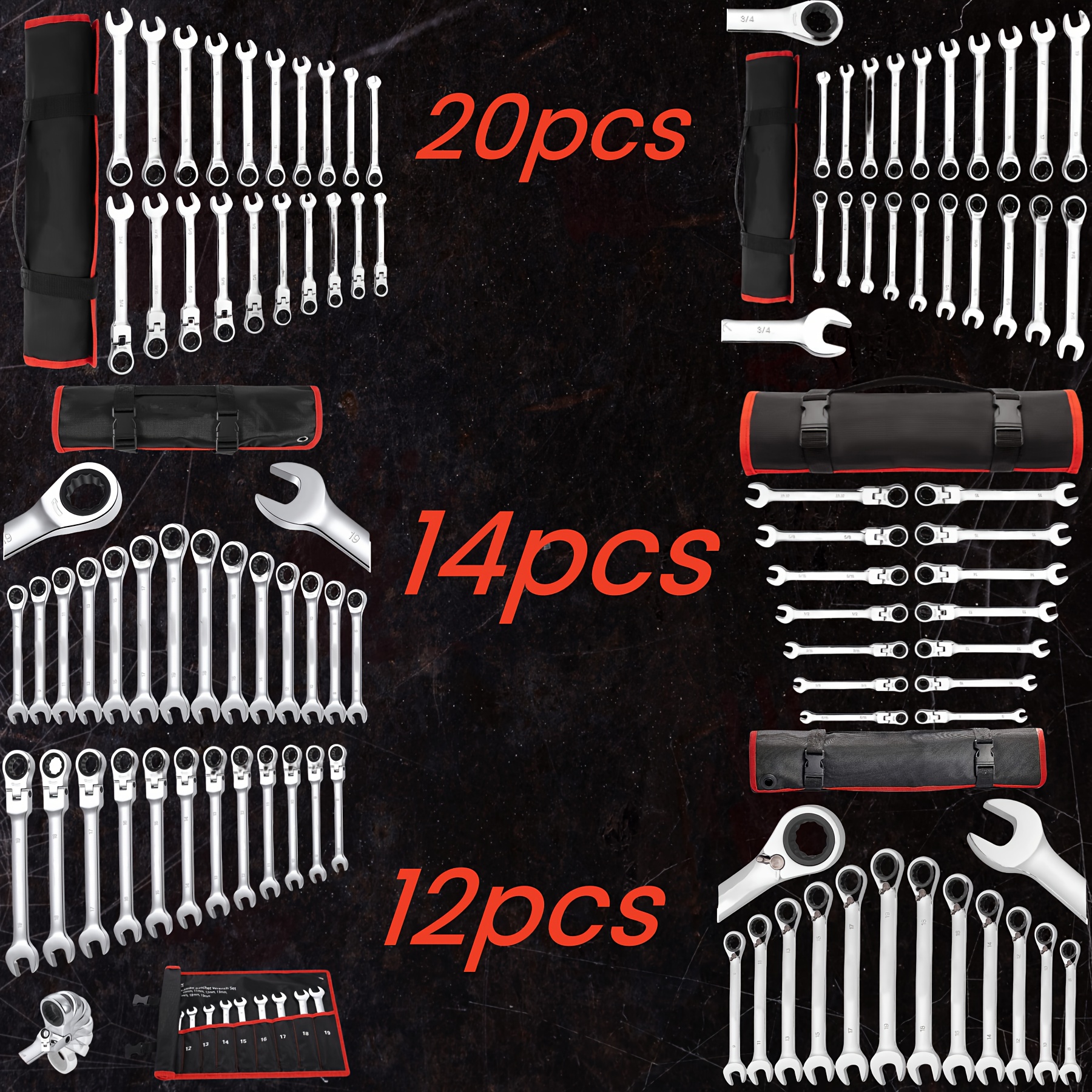 14- Set, Ratcheting Set, 6-19mm, Ratcheting Combination Wrenchs, Steel Bag For / Projects, Etc.
14- Set, Ratcheting Set, 6-19mm, Ratcheting Combination Wrenchs, Steel Bag For / Projects, Etc.