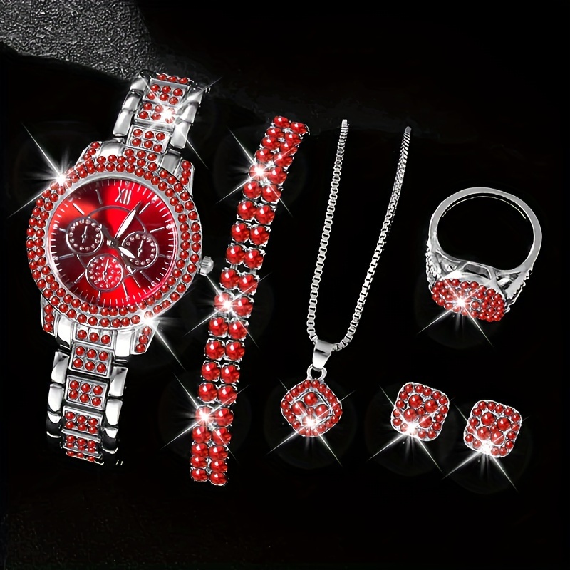 6 Pcs Round Rhinestone Quartz Watches Zinc Alloy Strap Zinc Alloy Pointer Zinc Alloy Dial And Rhinestone Bracelet Necklace Earrings Jewelry Gift For Women
6 Pcs Round Rhinestone Quartz Watches Zinc Alloy Strap Zinc Alloy Pointer Zinc Alloy Dial And Rhinestone Bracelet Necklace Earrings Jewelry Gift For Women