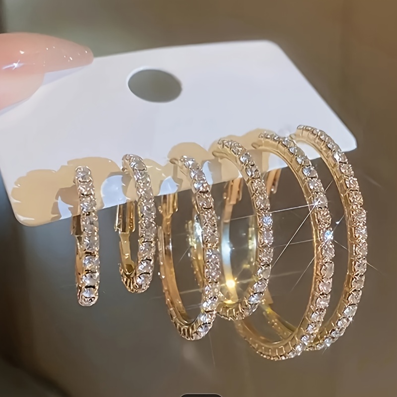 6-piece Set Simple Hoop Earrings With Rhinestones, Alloy & Stainless Steel, No Plating - Versatile Vacation & Jewelry For Women
6-piece Set Simple Hoop Earrings With Rhinestones, Alloy & Stainless Steel, No Plating - Versatile Vacation & Jewelry For Women