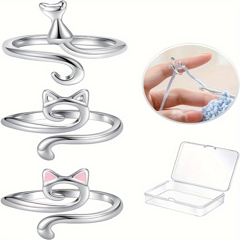 3pcs Adjustable Cat Crochet Rings Set, Fashionable Open-design Knitting Needle Rings For Women, Premium Material, With Storage Case
3pcs Adjustable Cat Crochet Rings Set, Fashionable Open-design Knitting Needle Rings For Women, Premium Material, With Storage Case