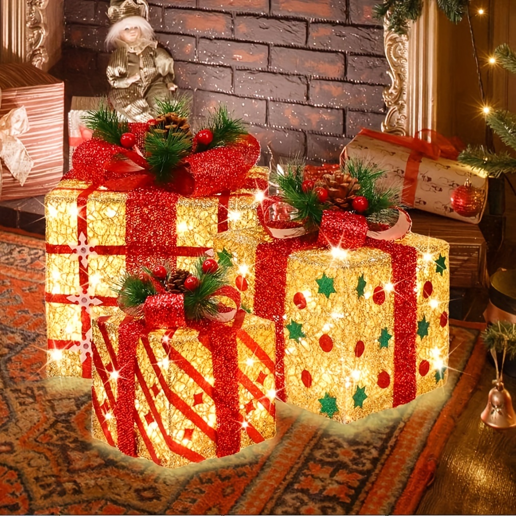 70 Led Christmas Set Of 3 Lighted Gift Boxes Decorations, Warm White Lights With Flasher, Pathway , Christmas Tree Skirt Ornament For Garden, Holiday, Party, Christmas
70 Led Christmas Set Of 3 Lighted Gift Boxes Decorations, Warm White Lights With Flasher, Pathway , Christmas Tree Skirt Ornament For Garden, Holiday, Party, Christmas