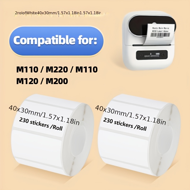 460 Stickers/roll - 1.57"x1.18" (40x30mm), Compatible With M110/m221/m220/, Barcode/addressing/mailing/business/home Sticker Pack Of 2 Rolls
460 Stickers/roll - 1.57"x1.18" (40x30mm), Compatible With M110/m221/m220/, Barcode/addressing/mailing/business/home Sticker Pack Of 2 Rolls