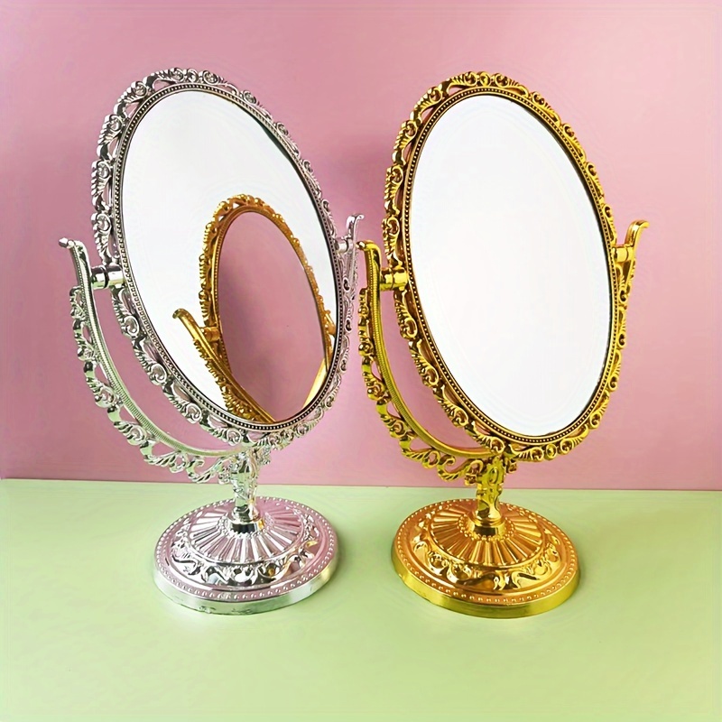Oval Double-sided Rotating Table Mirror, Retro Golden Silvery Table-style Dressing Mirror, Lace Makeup Mirror, Bedroom Desk Princess Mirror
Oval Double-sided Rotating Table Mirror, Retro Golden Silvery Table-style Dressing Mirror, Lace Makeup Mirror, Bedroom Desk Princess Mirror